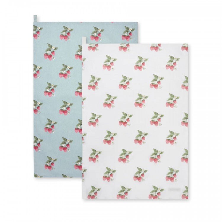 Sophie Alport Strawberries Blue & White Tea Towel (Set of 2) - Old Railway Line Garden Centre