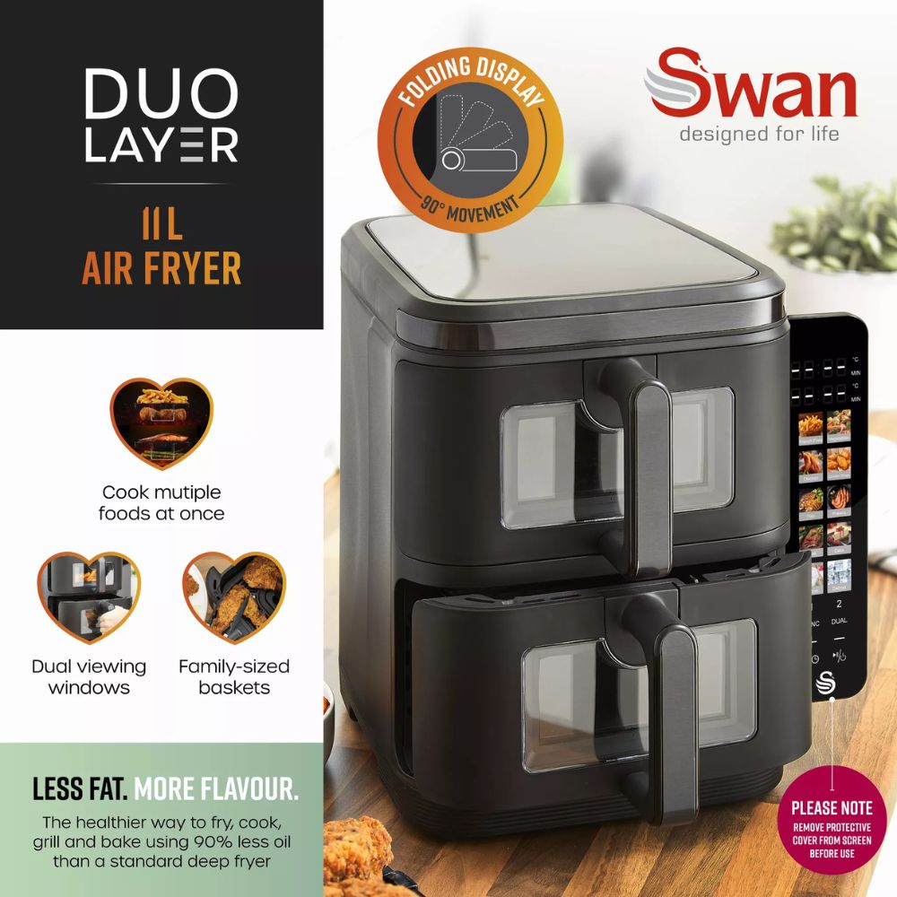 Swan 11L Black Duo Layer Air Fryer