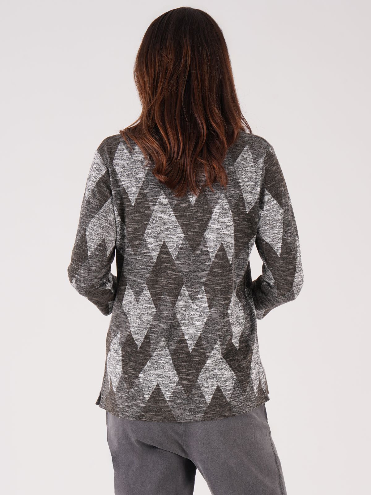 TIGI 10/12 Grey Argyle Print Cowl Neck Top - T25-04B