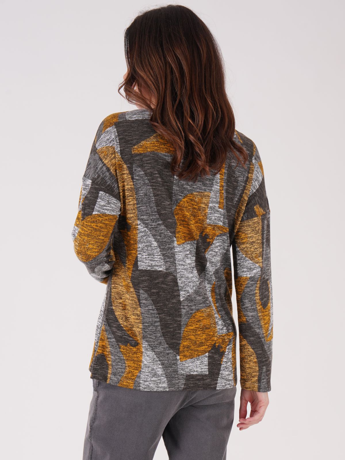 TIGI 18/20 Grey/Orange Graphic Tonal Geometric Zip Front Top - T25-04C