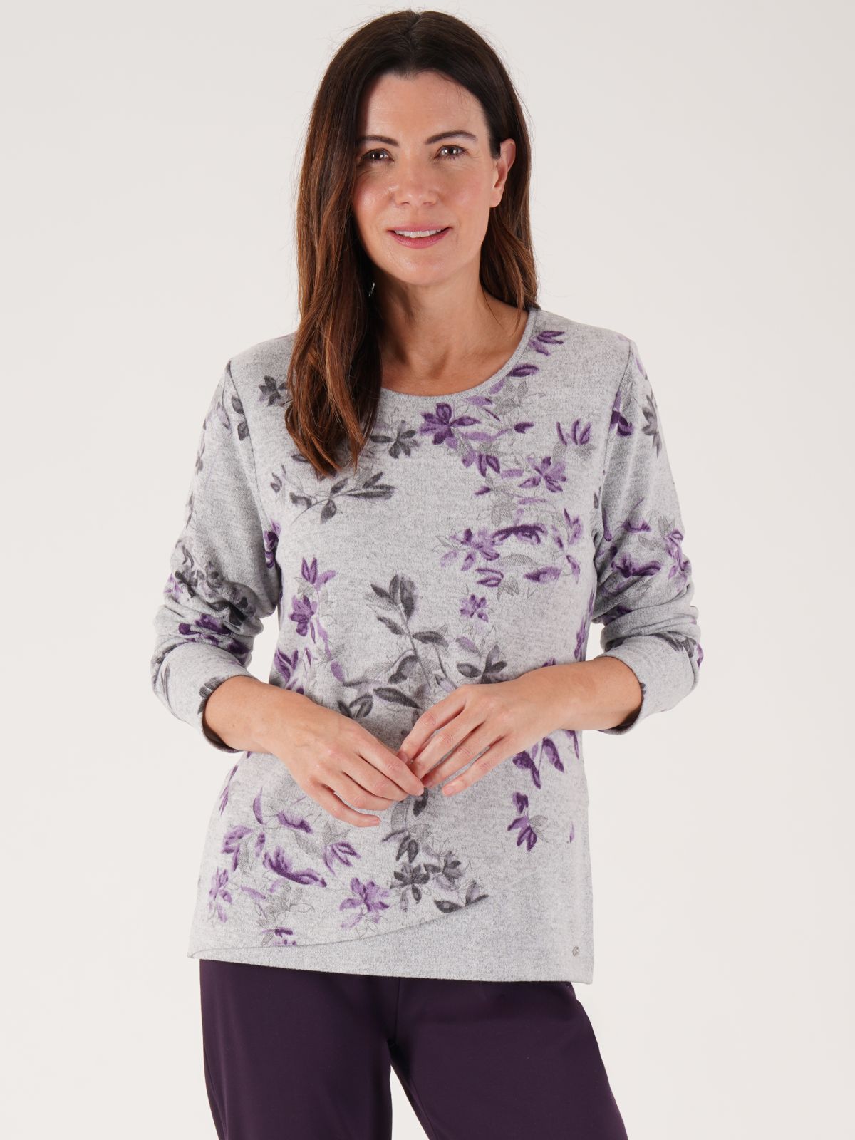 TIGI 14/16 Grey Floral Print Curved Hem Top - T25-05B