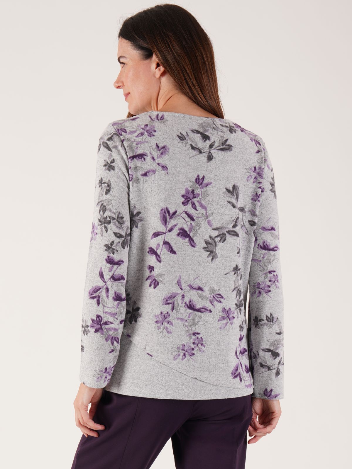 TIGI 14/16 Grey Floral Print Curved Hem Top - T25-05B