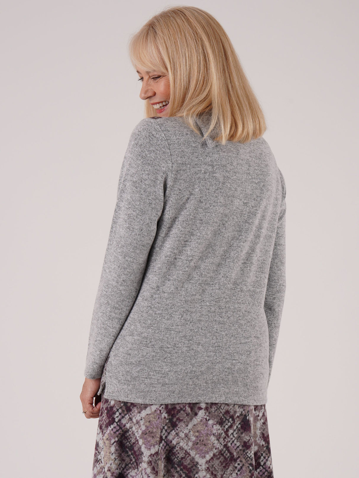 TIGI 10/12 Grey Split Mosaic Print Cowl Neck Top - T25-08A