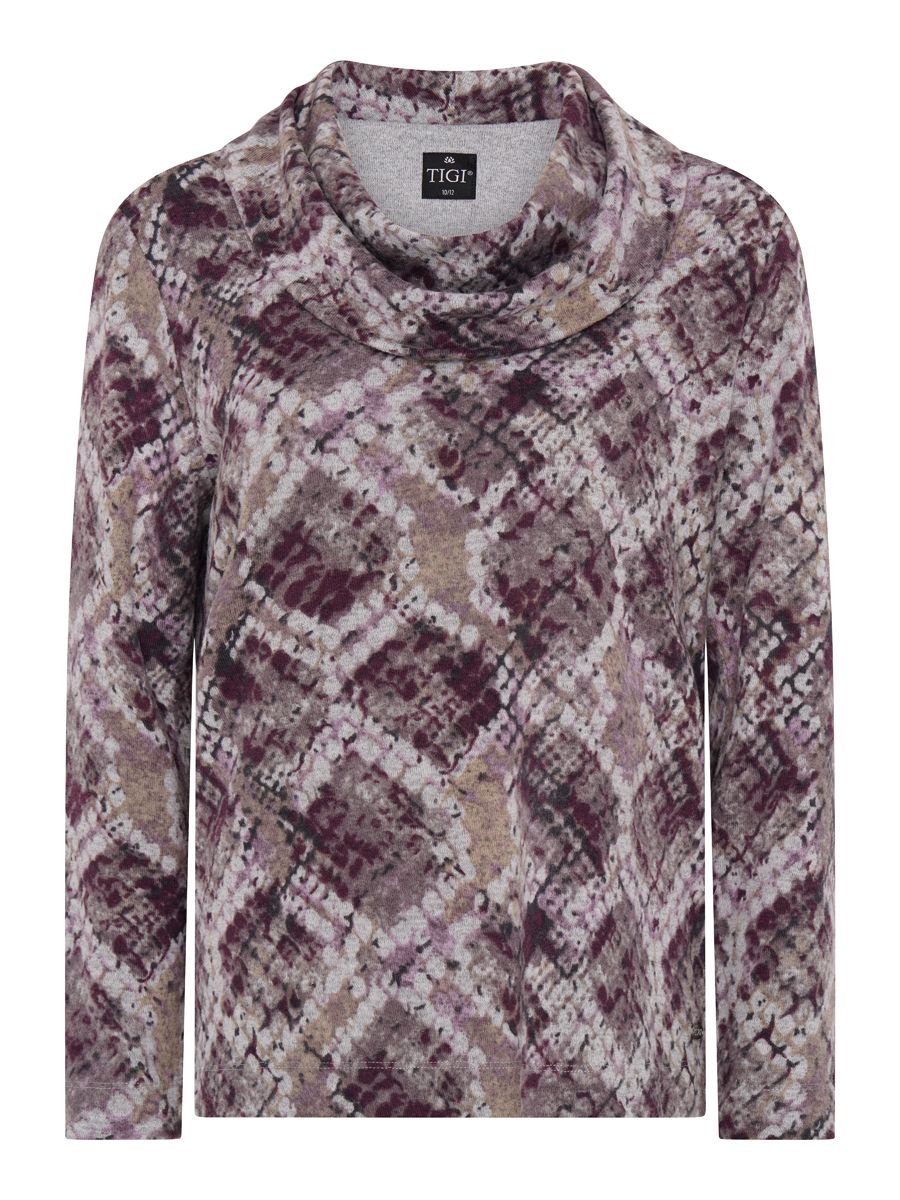 TIGI 14/16 Purple Mosaic Print Cowl Neck Top - T25-08C