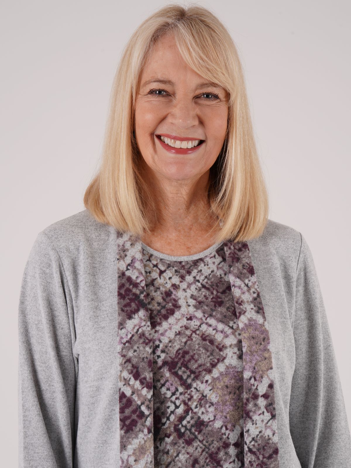 TIGI 10/12 Grey/Purple Mosaic Print Mock Cardi Tunic - T25-08D