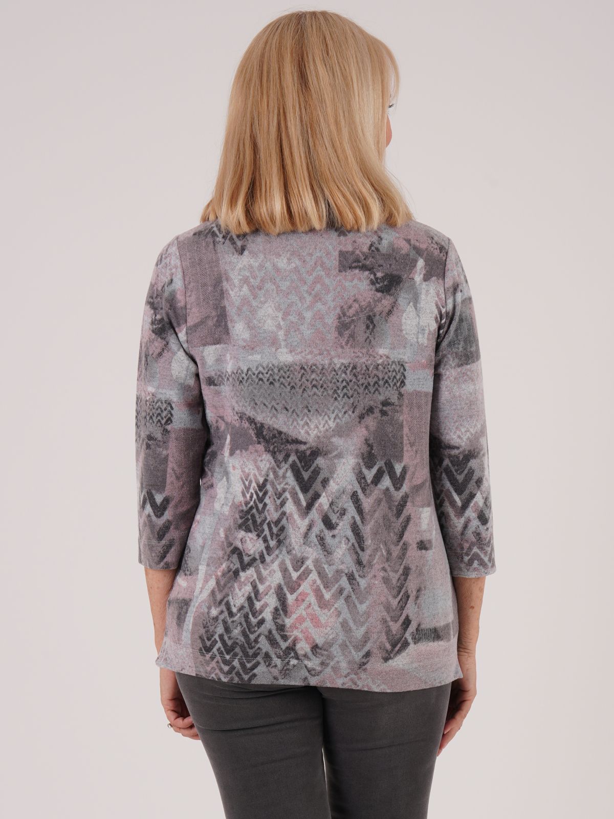 TIGI 10/12 Grey Blur Print Split Cowl Neck Top - T25-11A