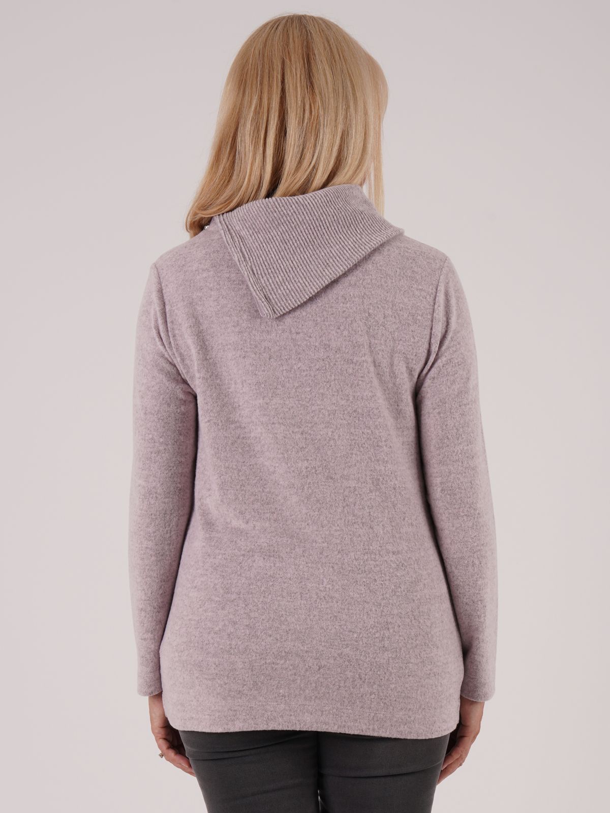 TIGI 10/12 Pink Rose Zip Split Cowl Neck Rib Top - T25-11B