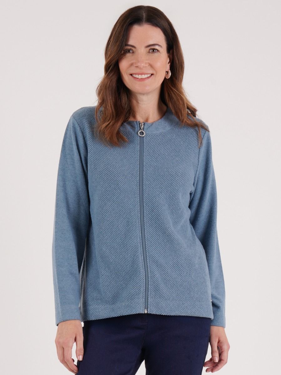 TIGI 10/12 Blue Stella Chevron Rib Zip Cardigan - T25-15C