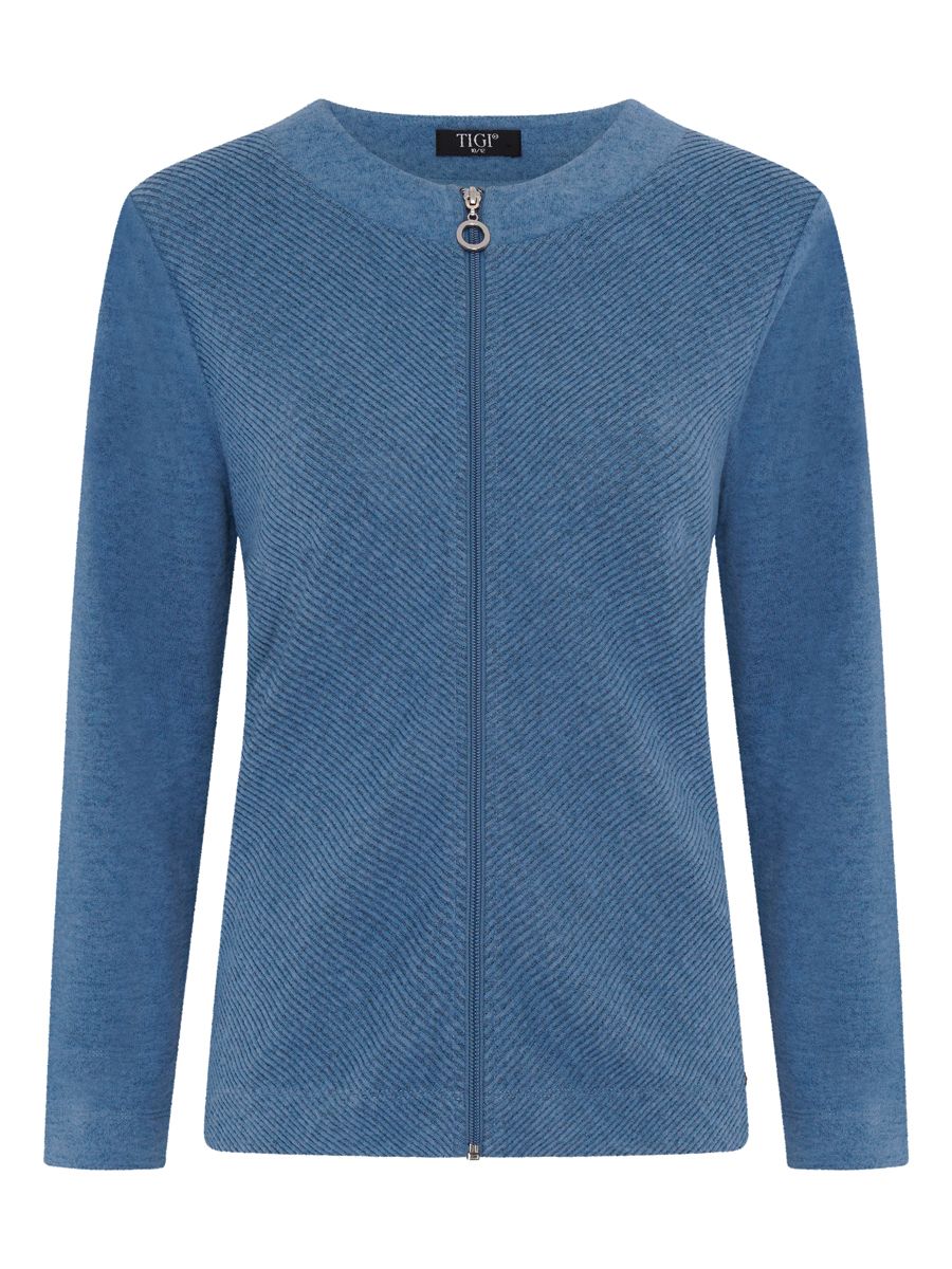 TIGI 10/12 Blue Stella Chevron Rib Zip Cardigan - T25-15C