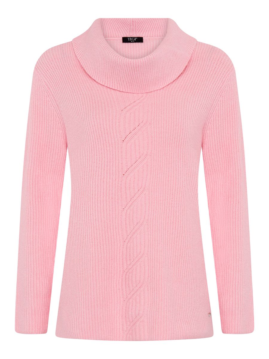 TIGI 14/16 Dusty Pink Cable Detail Cowl Neck Jumper - T25-16E