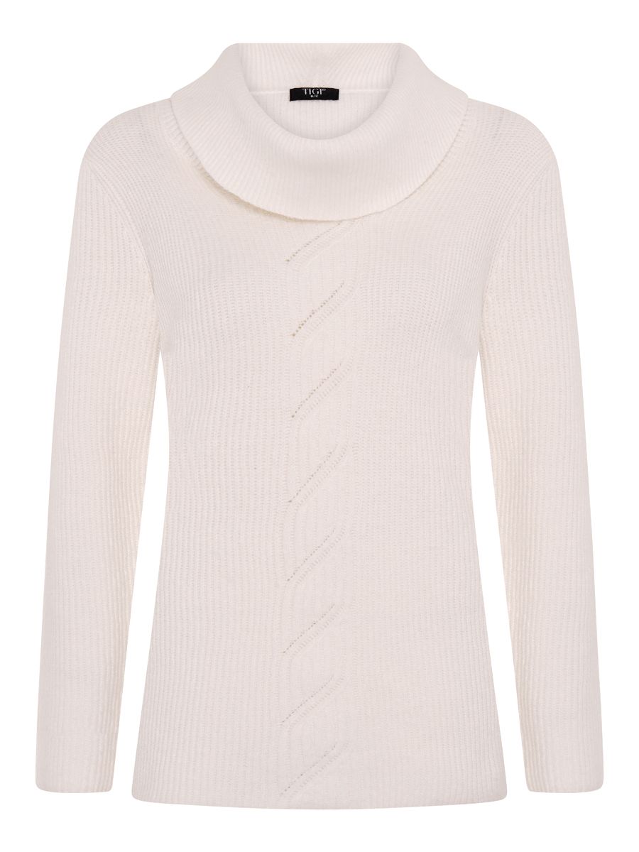 TIGI 10/12 Ivory Cable Detail Cowl Neck Jumper - T25-16G