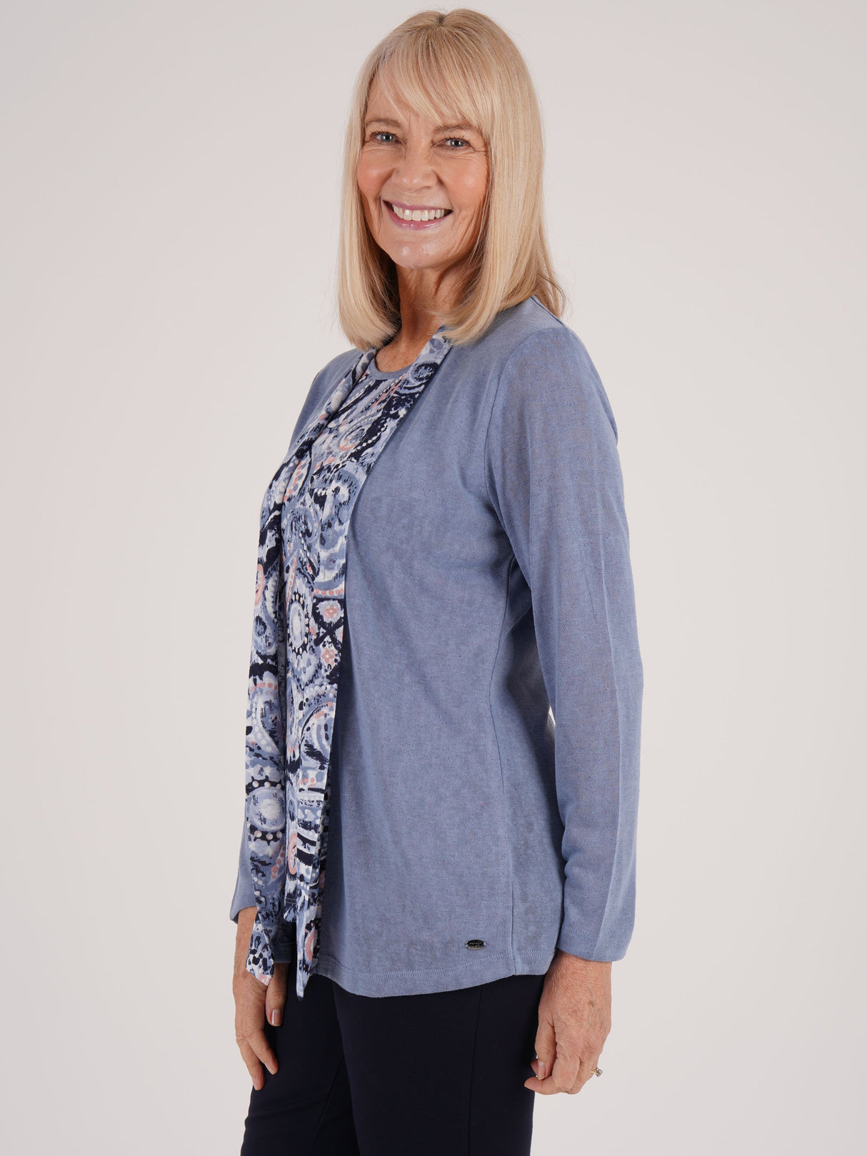 TIGI 10/12 Blue Tonal Paisley Mock Cardi Tunic - T25-30B