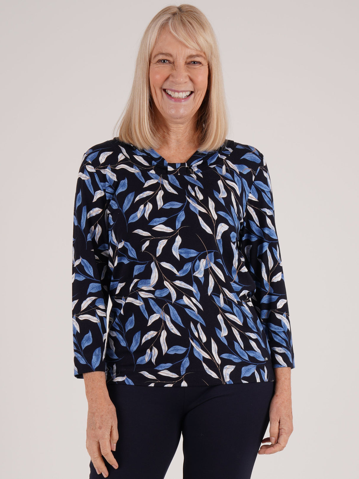 TIGI 18/20 Navy Blue Lily Drape Neck Top - T25-30C