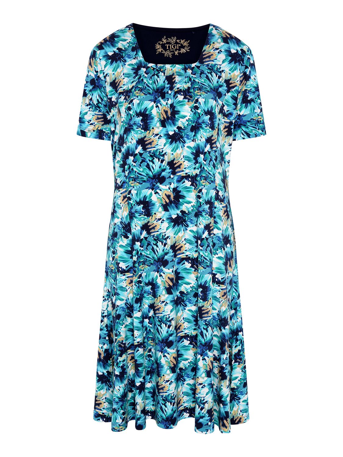 TIGI 10/12 Blue Splash Leaf All-over Print Dress - T25-30E