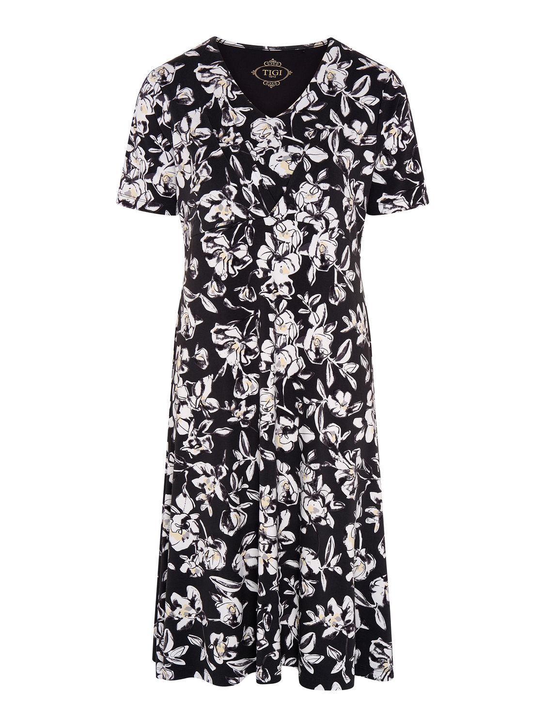 TIGI 10/12 Charcoal Floral All-over-print V Neck Dress - T25-31E