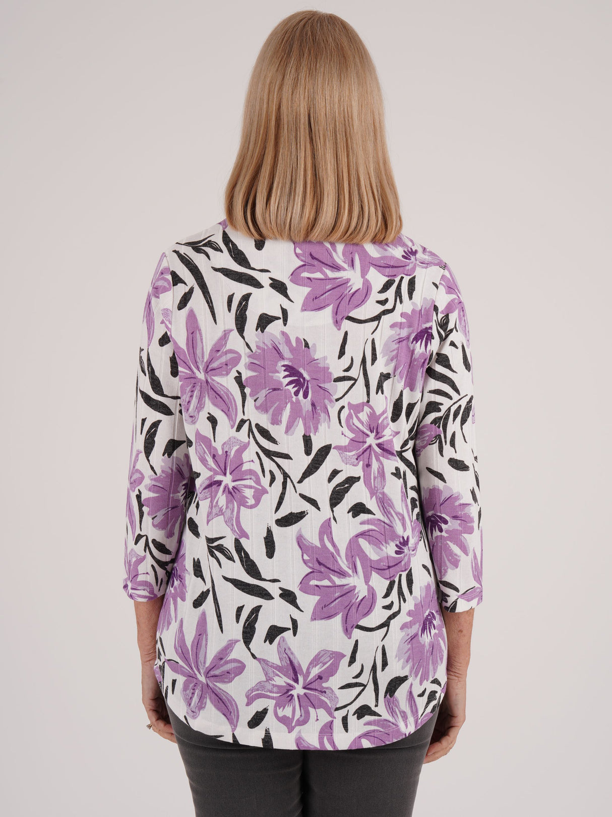 TIGI 10/12 Lilac Floral Print Wide Rib Jersey Top - T25-32B