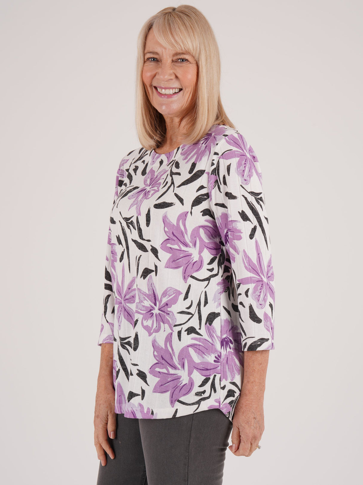 TIGI 10/12 Lilac Floral Print Wide Rib Jersey Top - T25-32B