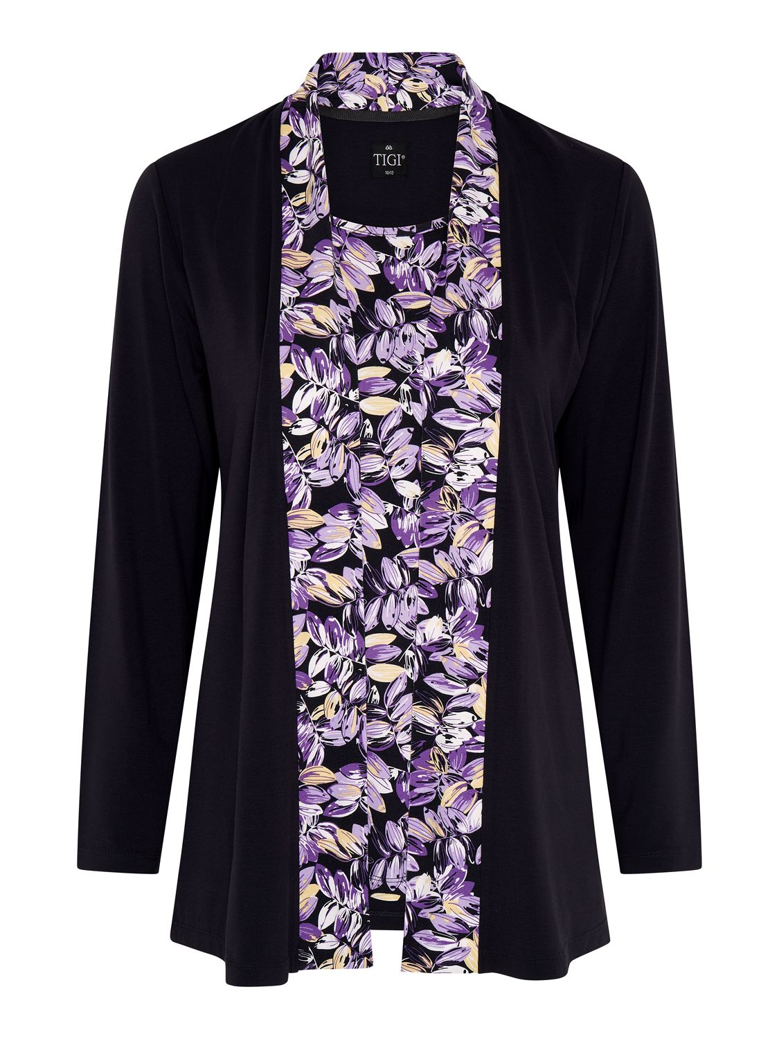 TIGI 18/20 Lilac Tonal Brushstroke Floral Mock Cardigan Top - T25-32D