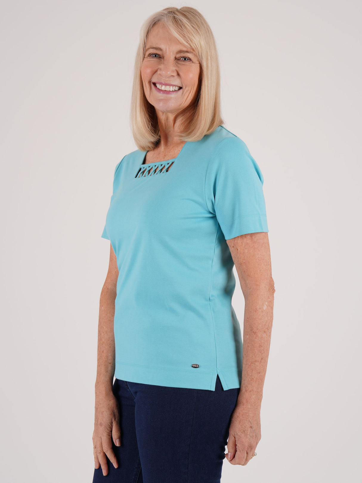 TIGI 14/16 Blue Trellis Square Neckline Top - T25-33B