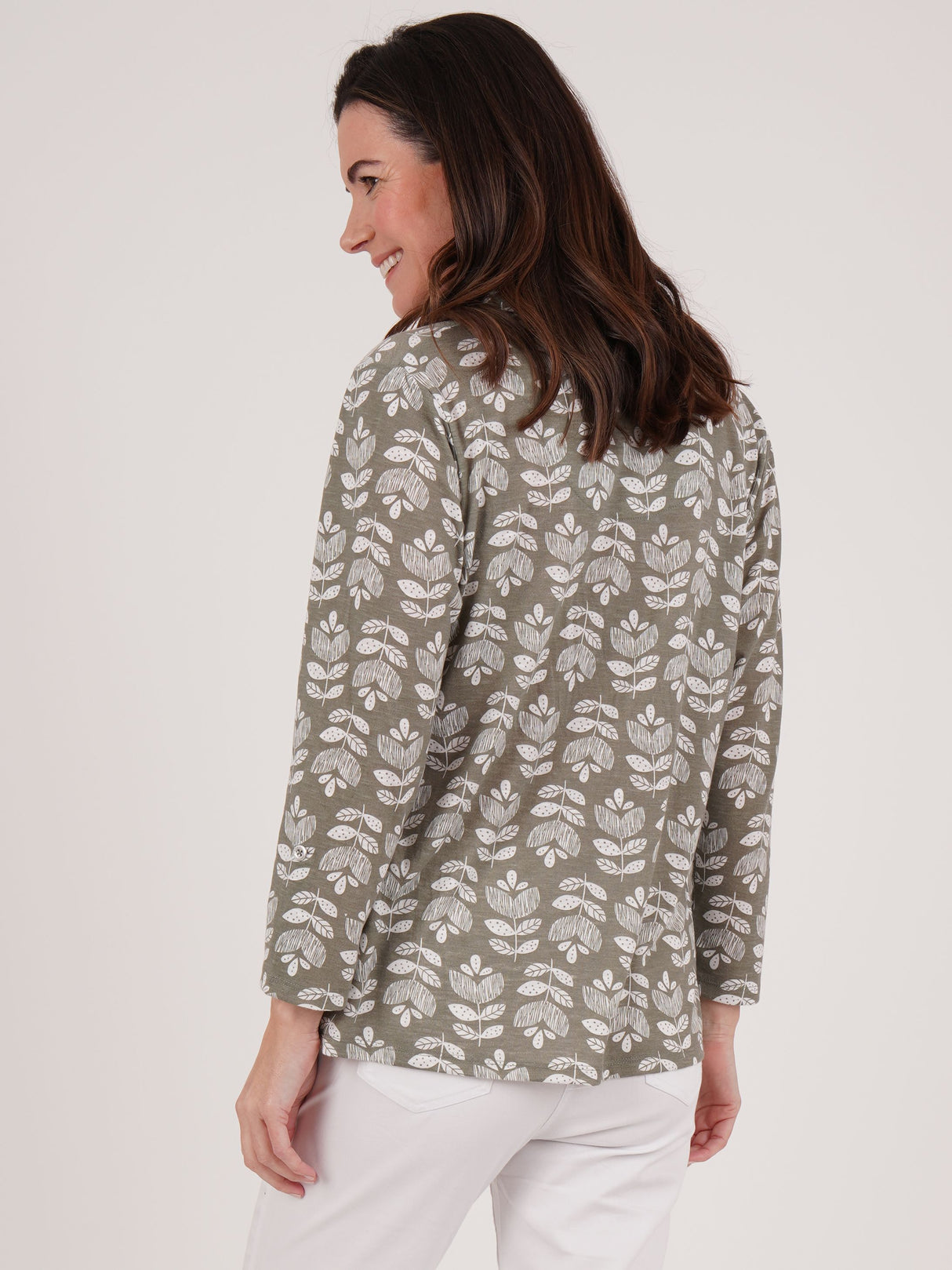 TIGI 14/16 Sage Green Mod-eco Leaf Print Shirt - T25-37D