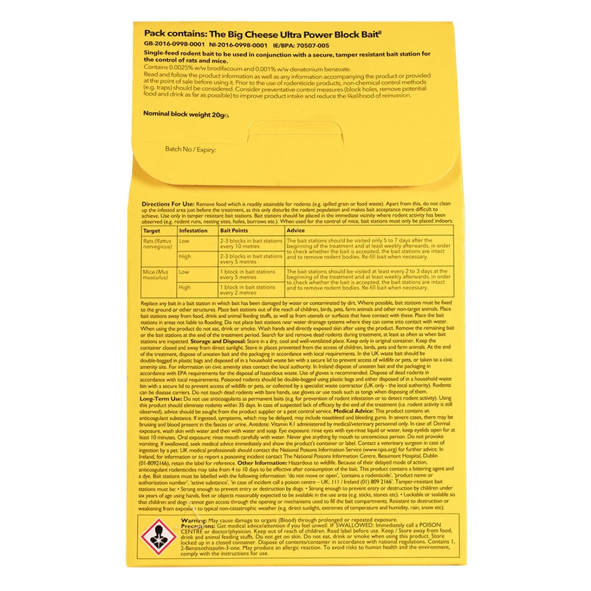 The Big Cheese Block Bait Rat & Mice Rodent Killer (20g x 6) - Old Railway Line Garden Centre