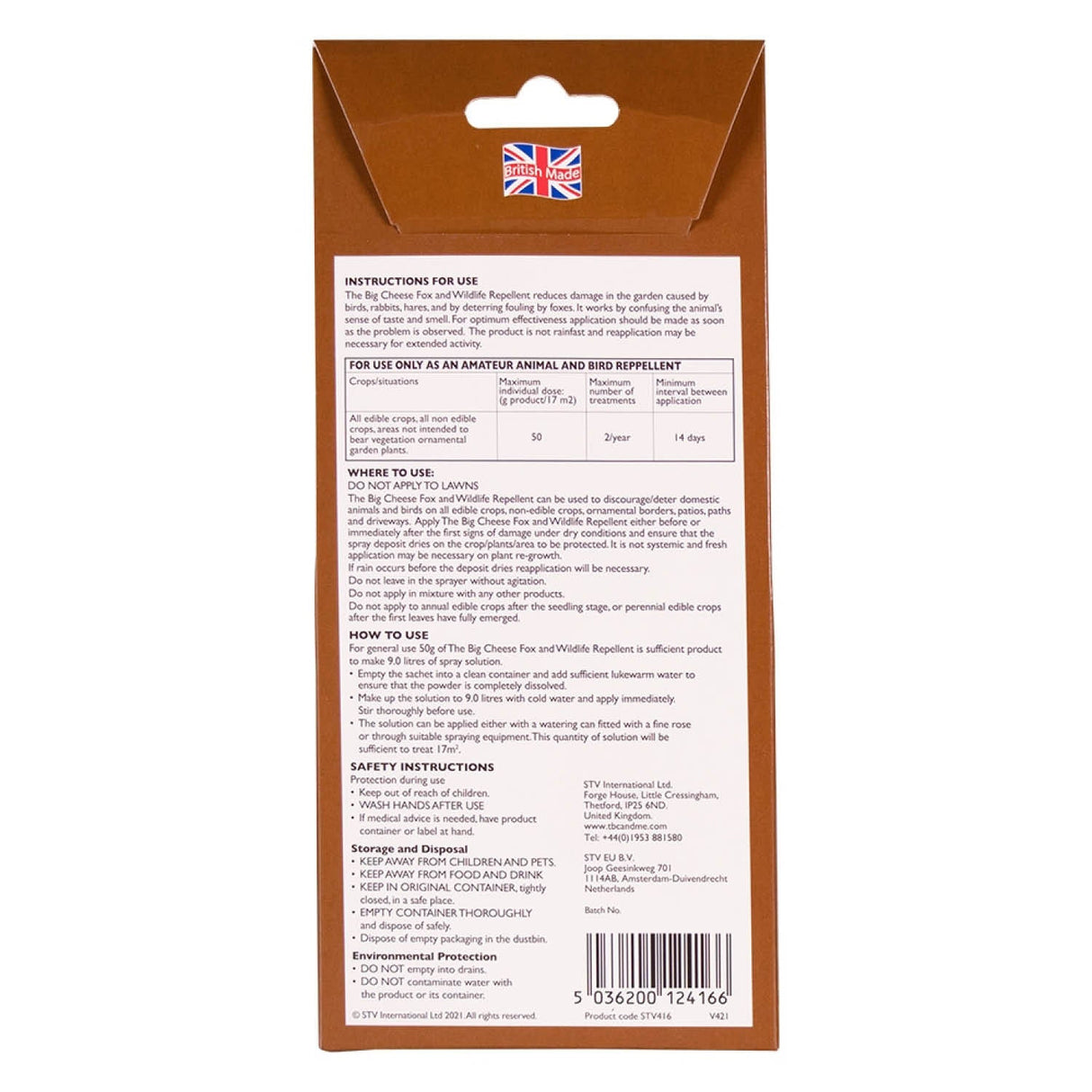 The Big Cheese Fox & Wildlife Repellet Sachets (2 x 50g Pack) - Old Railway Line Garden Centre