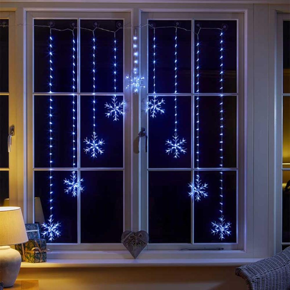 Three Kings 1.2m Cool White LED Snowflake Curtain Lights