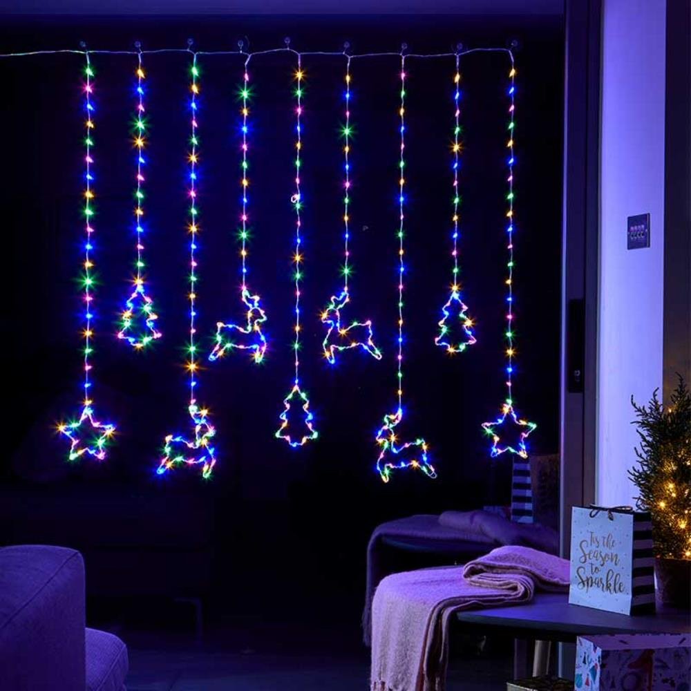 Three Kings 1.2m Multi Coloured LED Festive Curtain Lights
