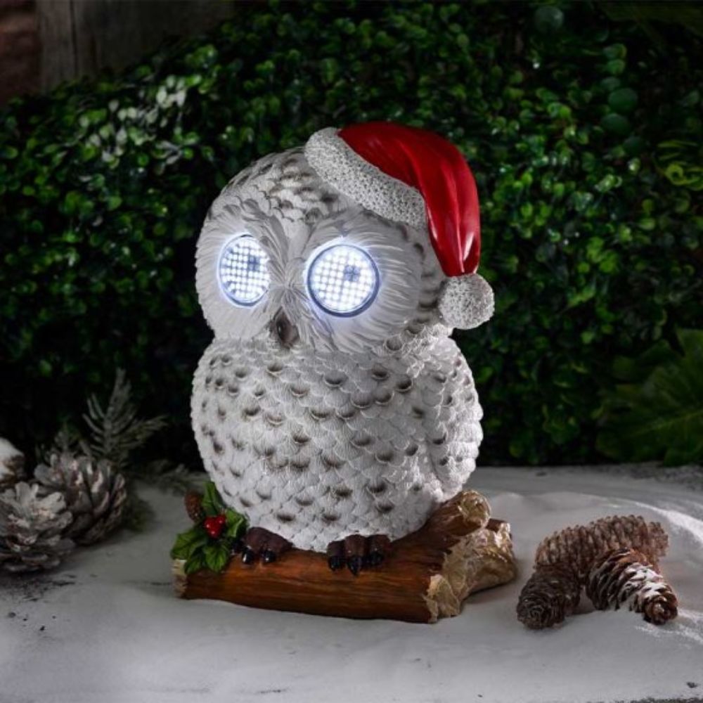 Three Kings 25cm Snowy Owl Solar Garden Ornament