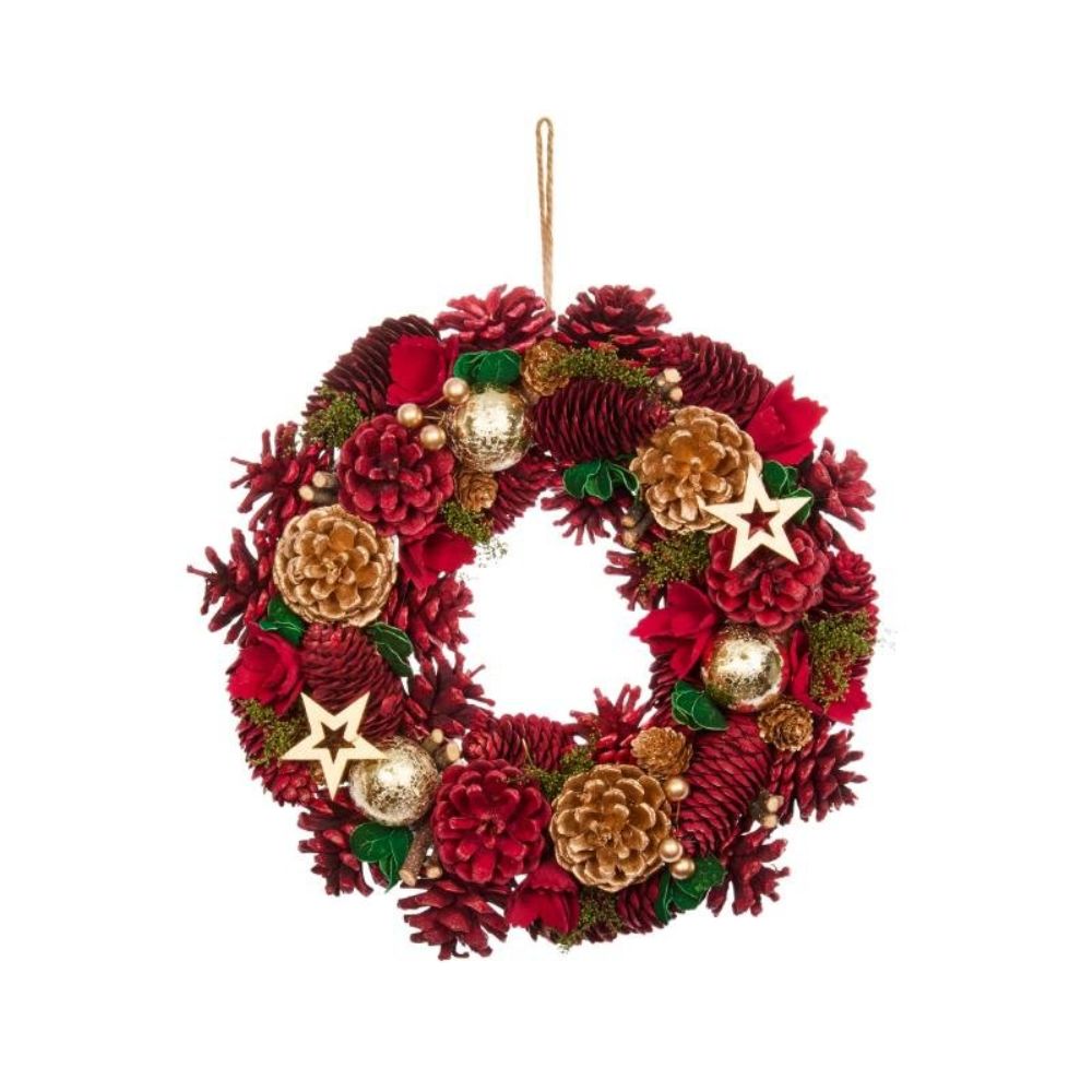 Three Kings 30cm Red Festive Fir Wreath