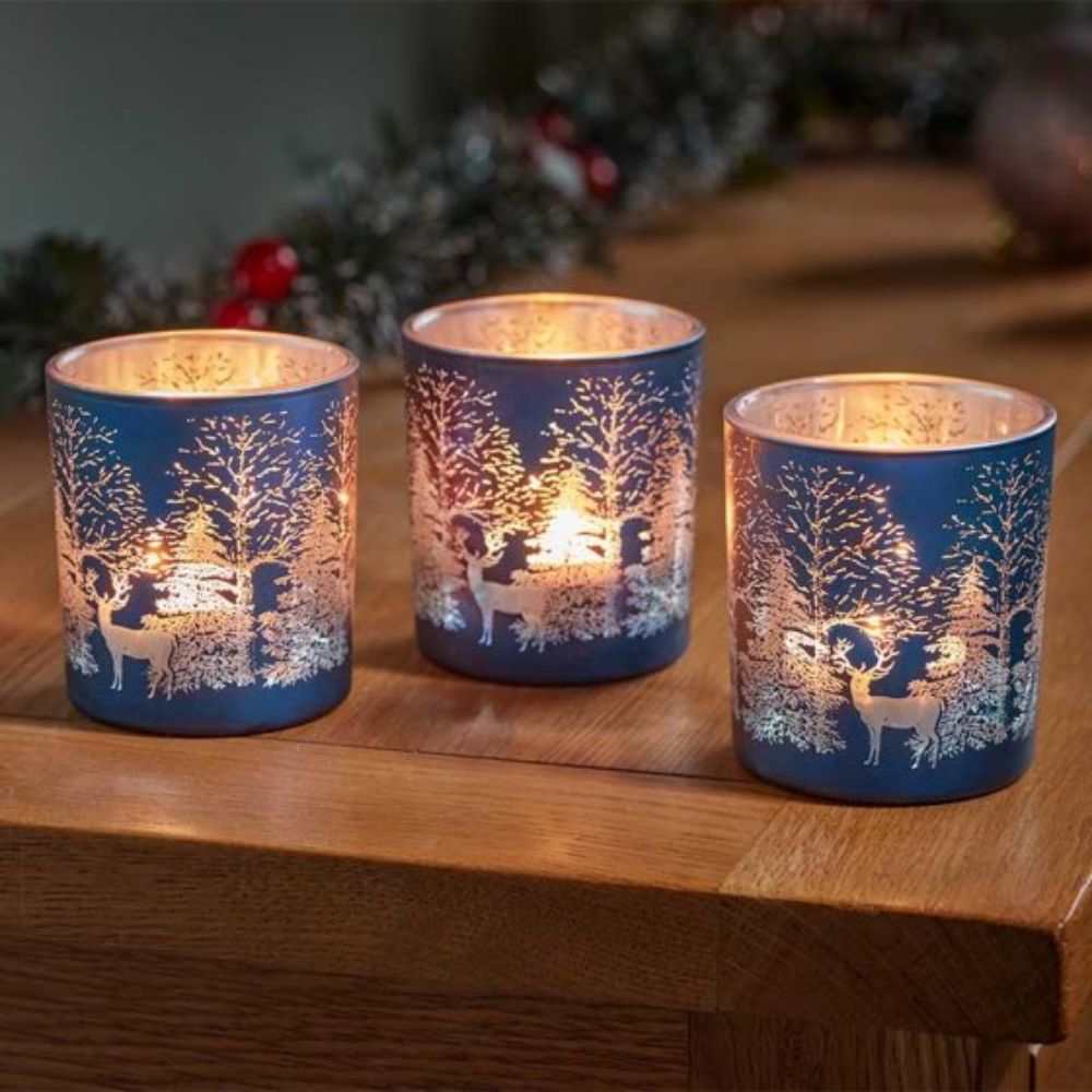 Three Kings 8cm Sapphire Wonderland Tea Light Holders (Set of 3)