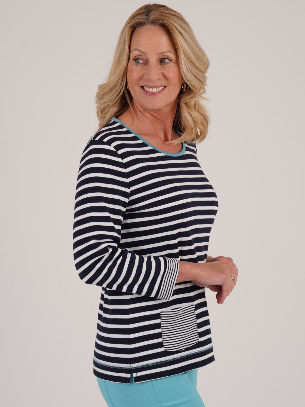 TIGI 10/12 Navy French Stripe With Pocket Top - T25 - 44A - Old Railway Line Garden Centre