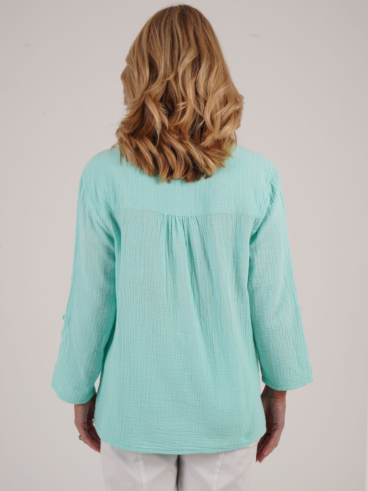 TIGI 10/12 Peppermint Double Weave Notch Neckline Top - T25 - 46E - Old Railway Line Garden Centre