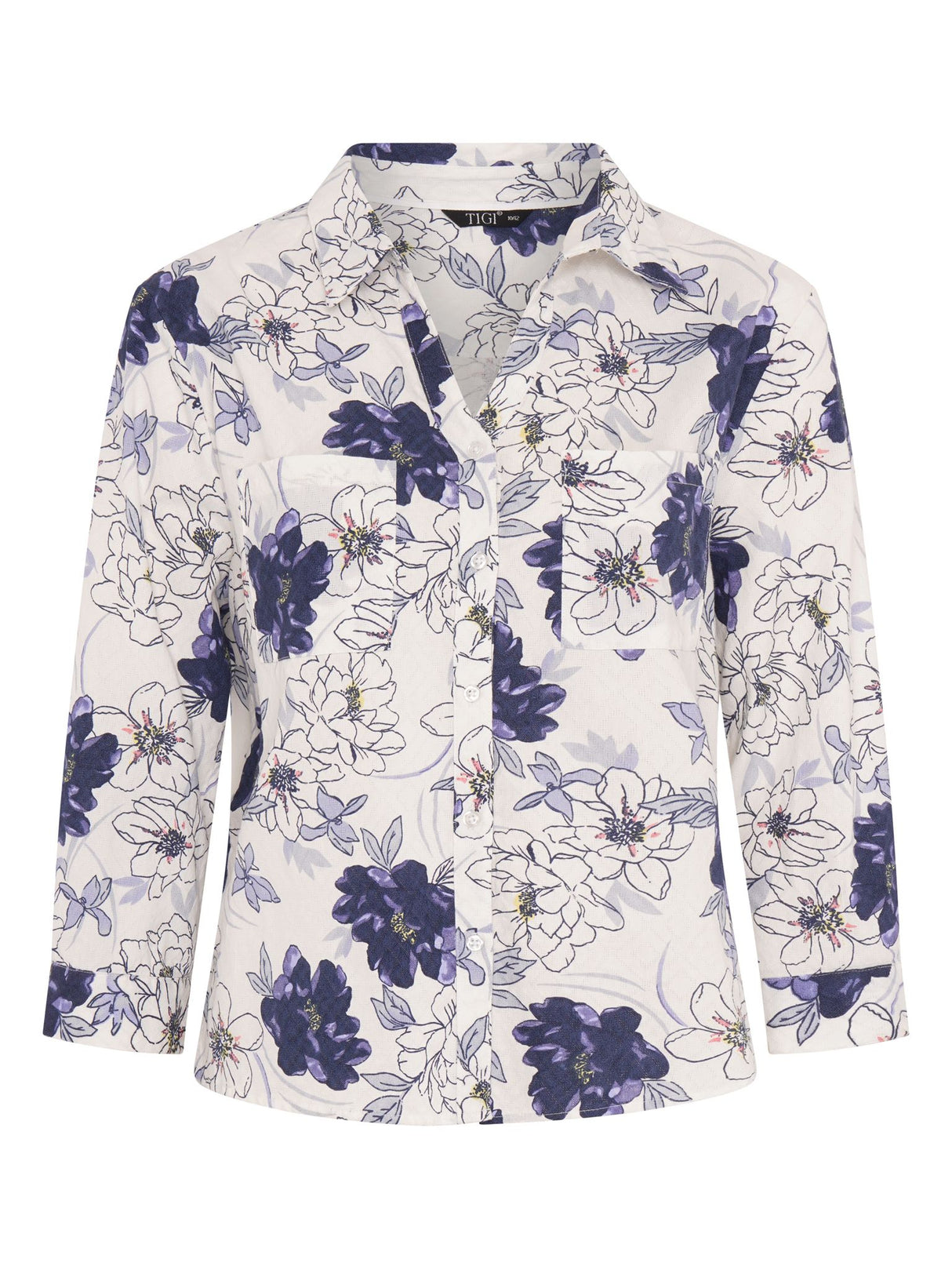 TIGI 10/12 White Floral Cotton Dobby Shirt - T25 - 39D - Old Railway Line Garden Centre