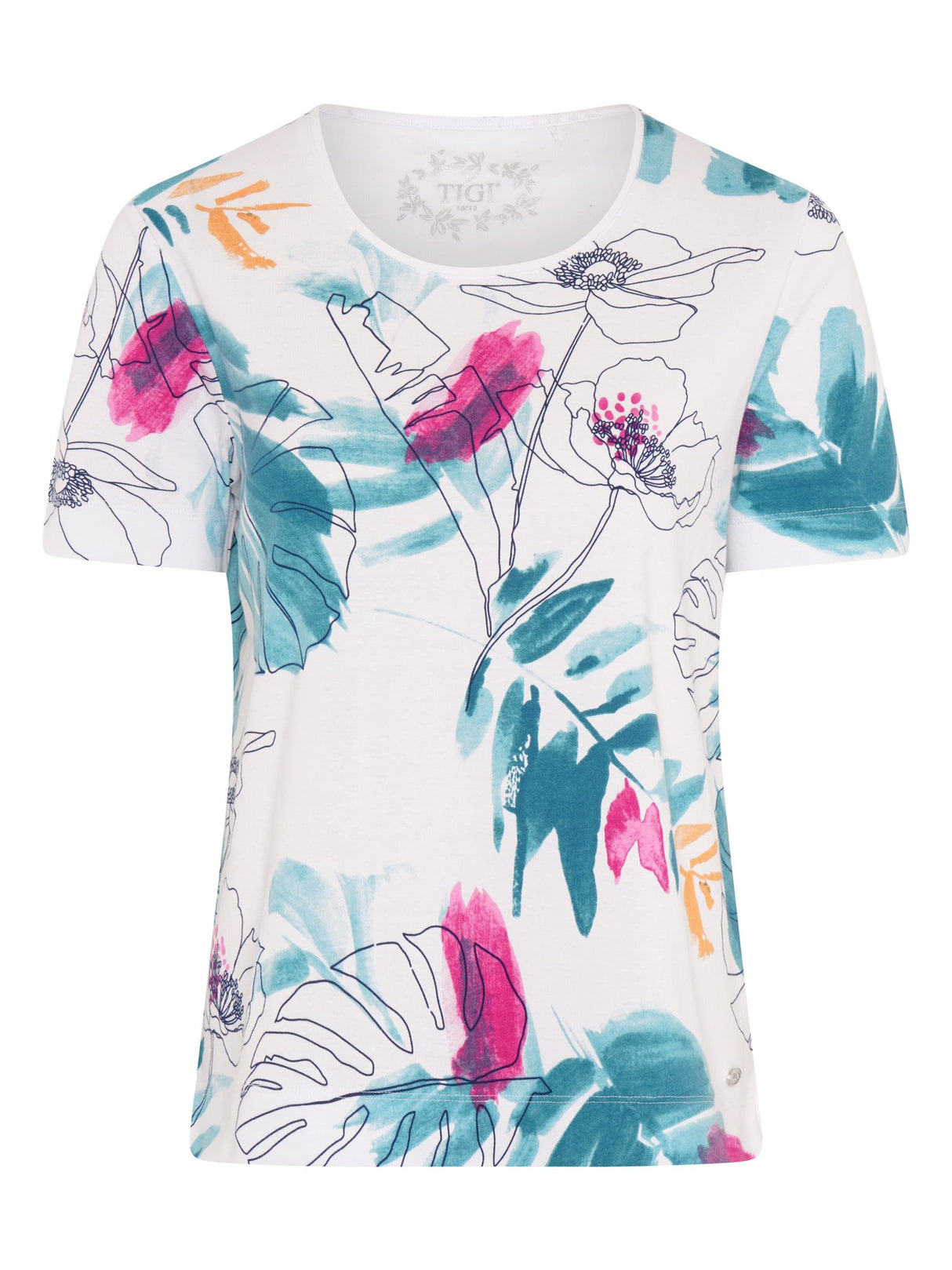 TIGI 10/12 White Sketch Palm Print Top - T25 - 43C - Old Railway Line Garden Centre