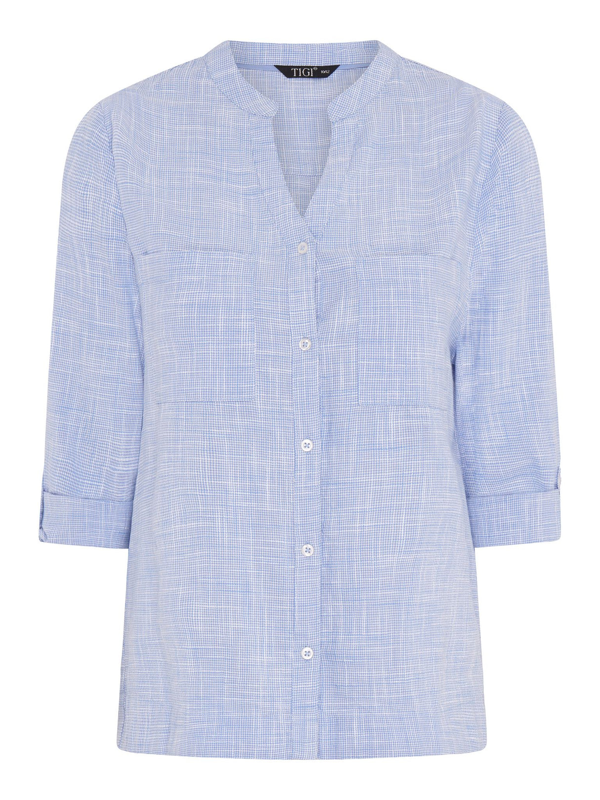 TIGI 14/16 Blue Notch Neck Micro - check Shirt - T25 - 39A - Old Railway Line Garden Centre