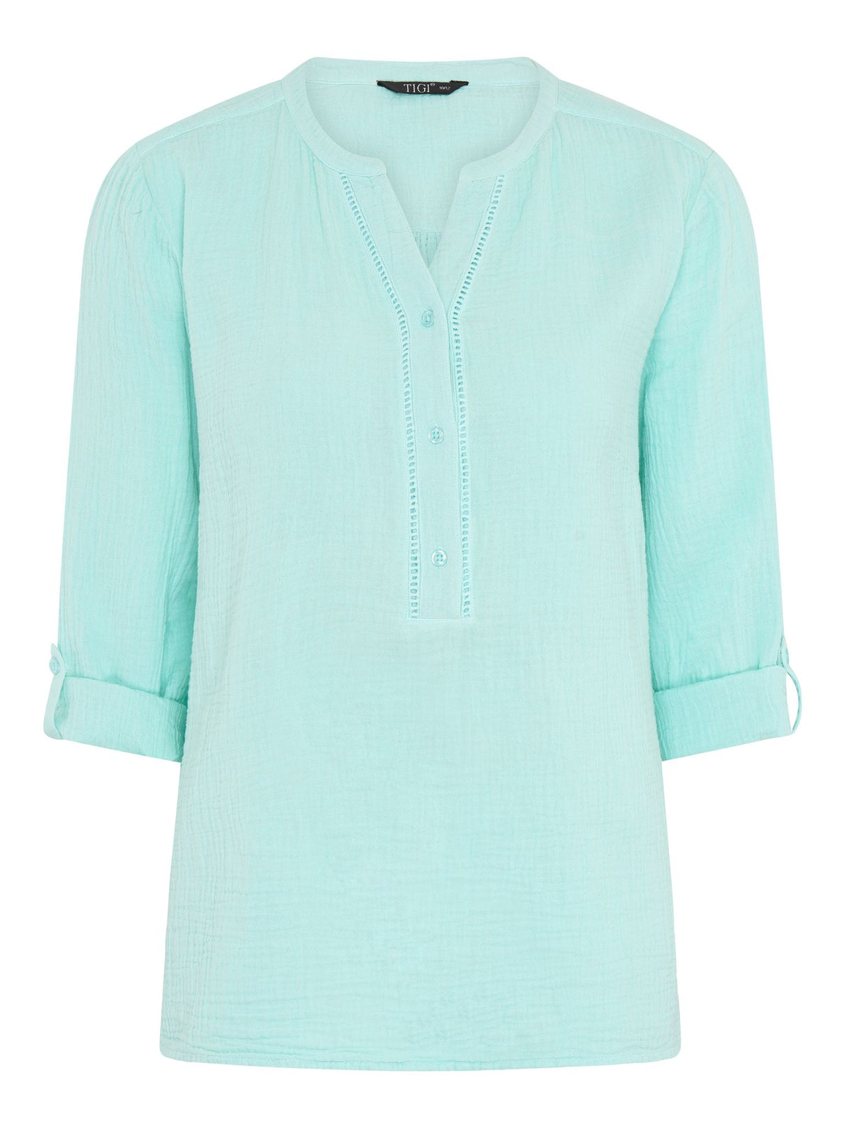 TIGI 14/16 Peppermint Double Weave Notch Neckline Top - T25 - 46E - Old Railway Line Garden Centre