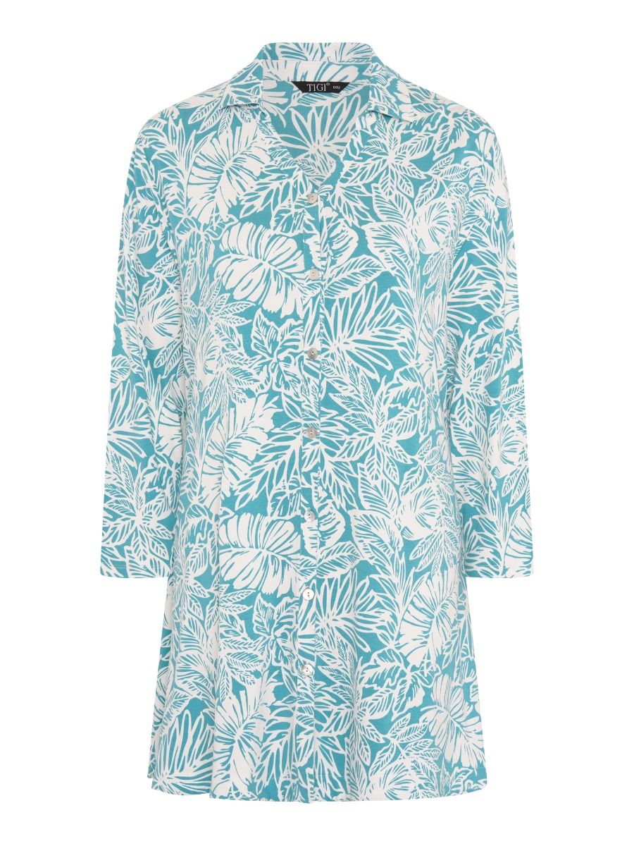 TIGI 14/16 Sea Green Tropical Palm Print Tunic - T25 - 43B - Old Railway Line Garden Centre