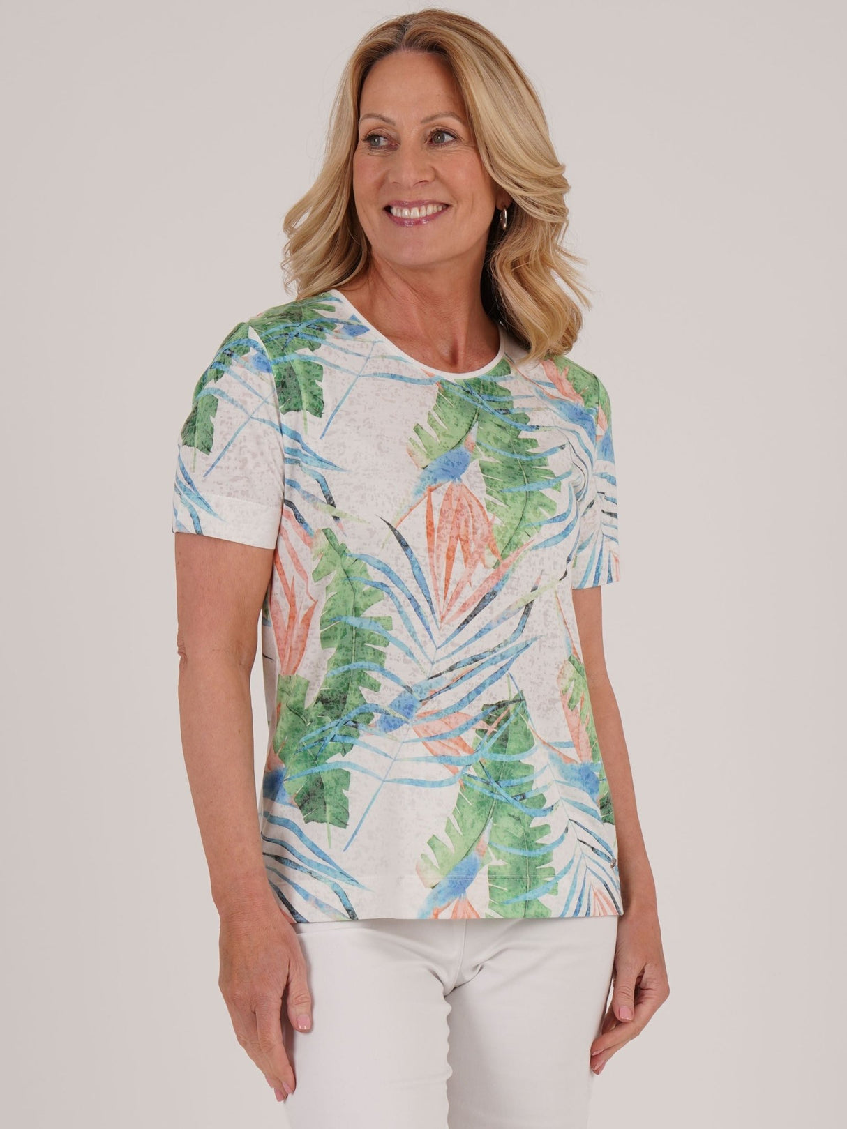 TIGI 14/16 White Paradise Palm Print Devore Top - T25 - 43D - Old Railway Line Garden Centre