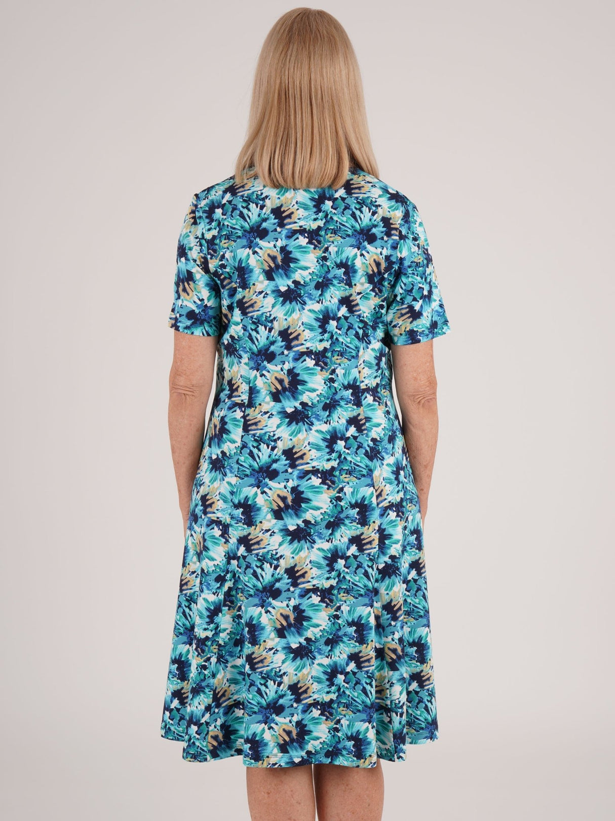 TIGI 22/24 Blue Splash Leaf All - over Print Dress - T25 - 30E - Old Railway Line Garden Centre