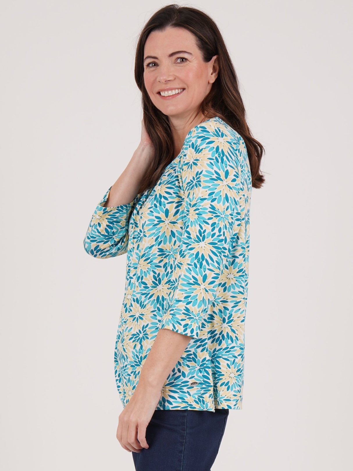 TIGI 22/24 Turquoise Splash Mosiac Ruched Neck Top - T25 - 36B - Old Railway Line Garden Centre