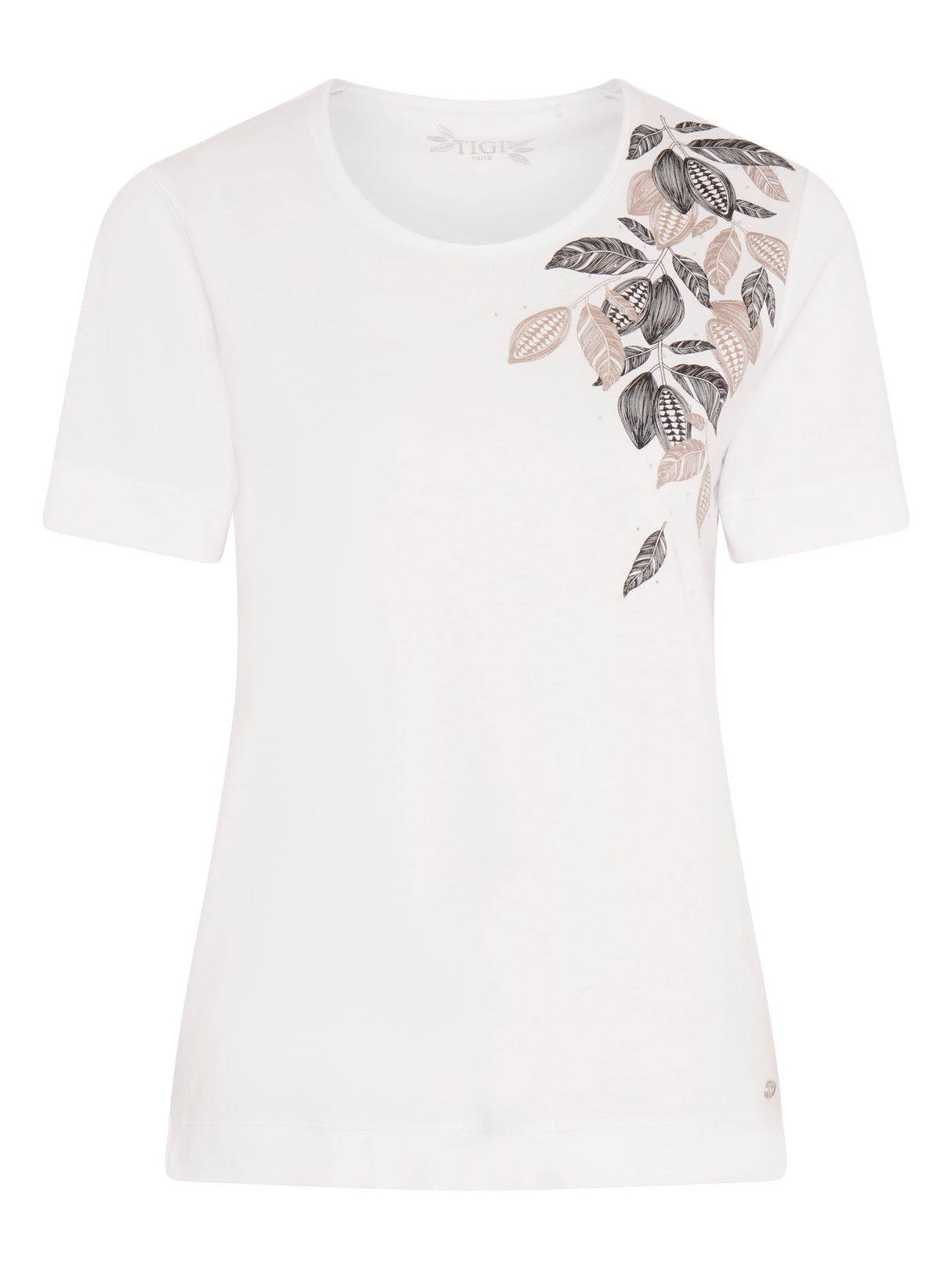TIGI 22/24 White Leaf Print Placement Top - T25 - 42A - Old Railway Line Garden Centre