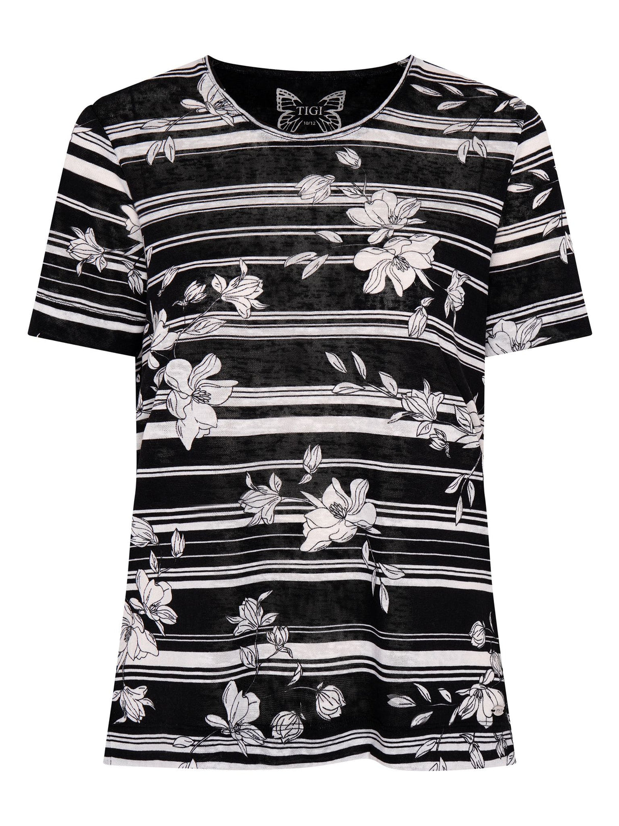 TIGI Black Mono Stripe Floral Top - T25 - 38B - Old Railway Line Garden Centre