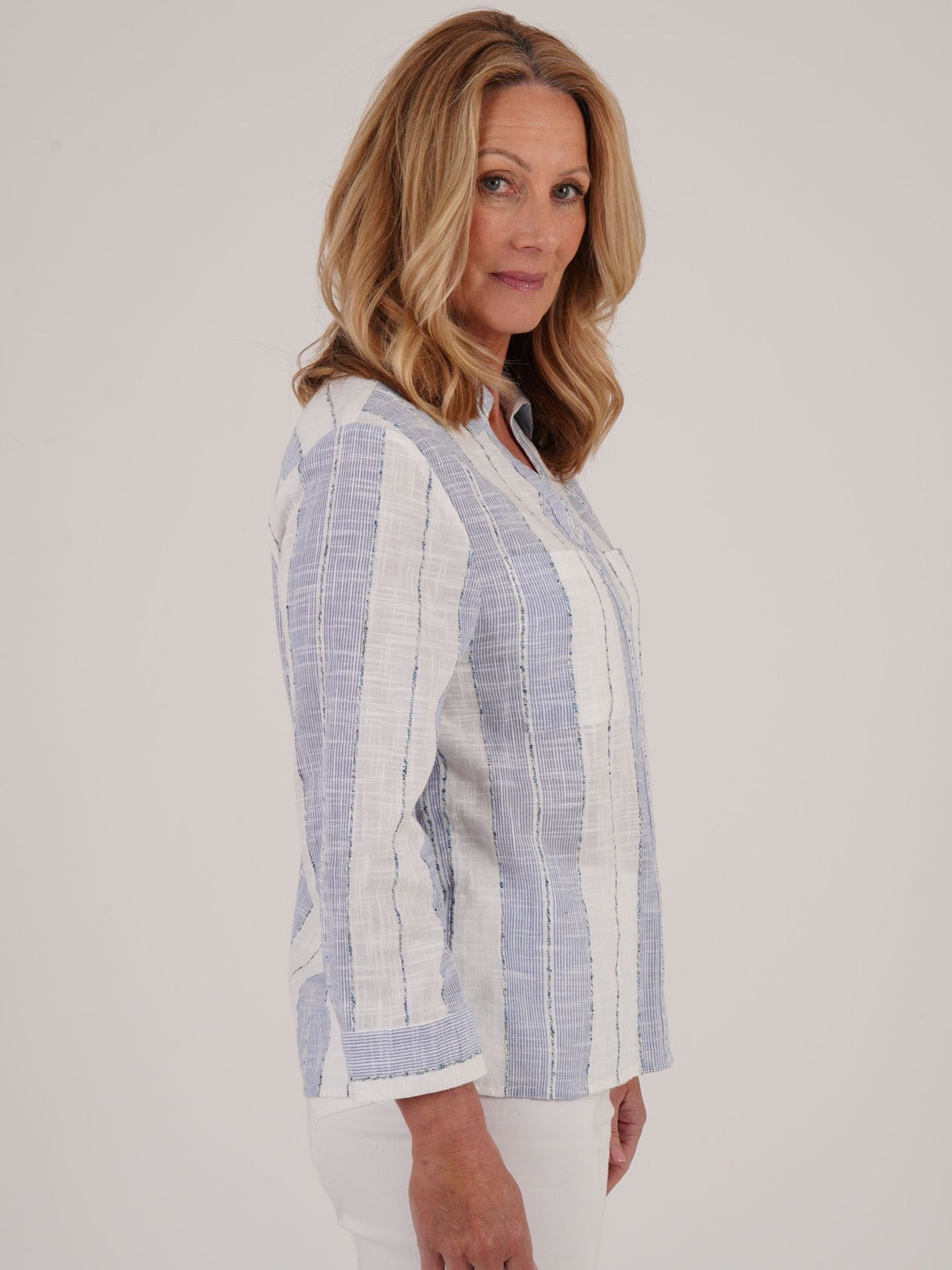 TIGI Blue Textured Stripe Lightweight Shirt - T25 - 46A - Old Railway Line Garden Centre