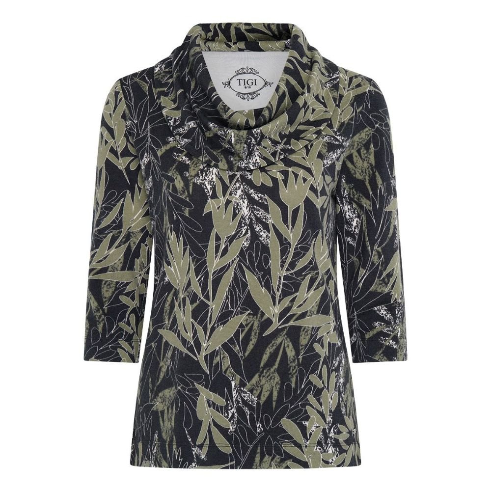 TIGI Dark Jungle Leaf Print Top - Charcoal - Old Railway Line Garden Centre