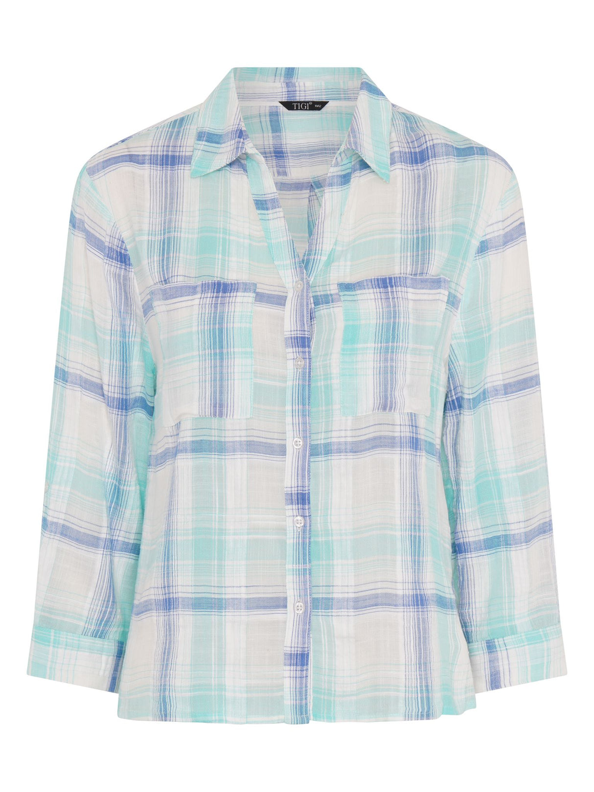 TIGI Powder Blue Yarn Dye Check Shirt - T25 - 46B - Old Railway Line Garden Centre