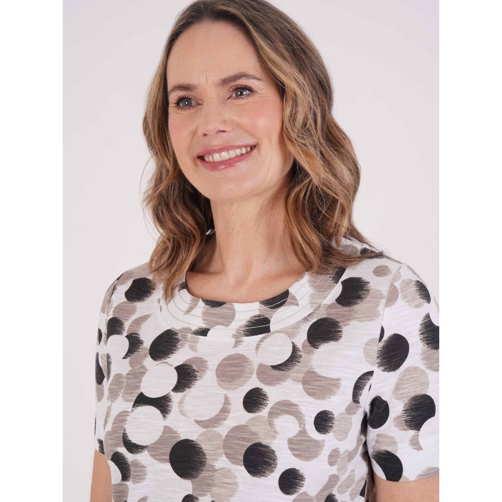 Tigi Tonal Polka Dot Short Sleeve Top - White - Old Railway Line Garden Centre