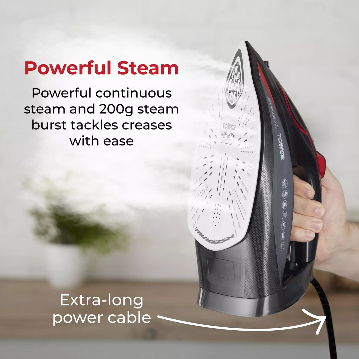 Tower 3100W One Temp Steam Iron - Black/Red - Old Railway Line Garden Centre