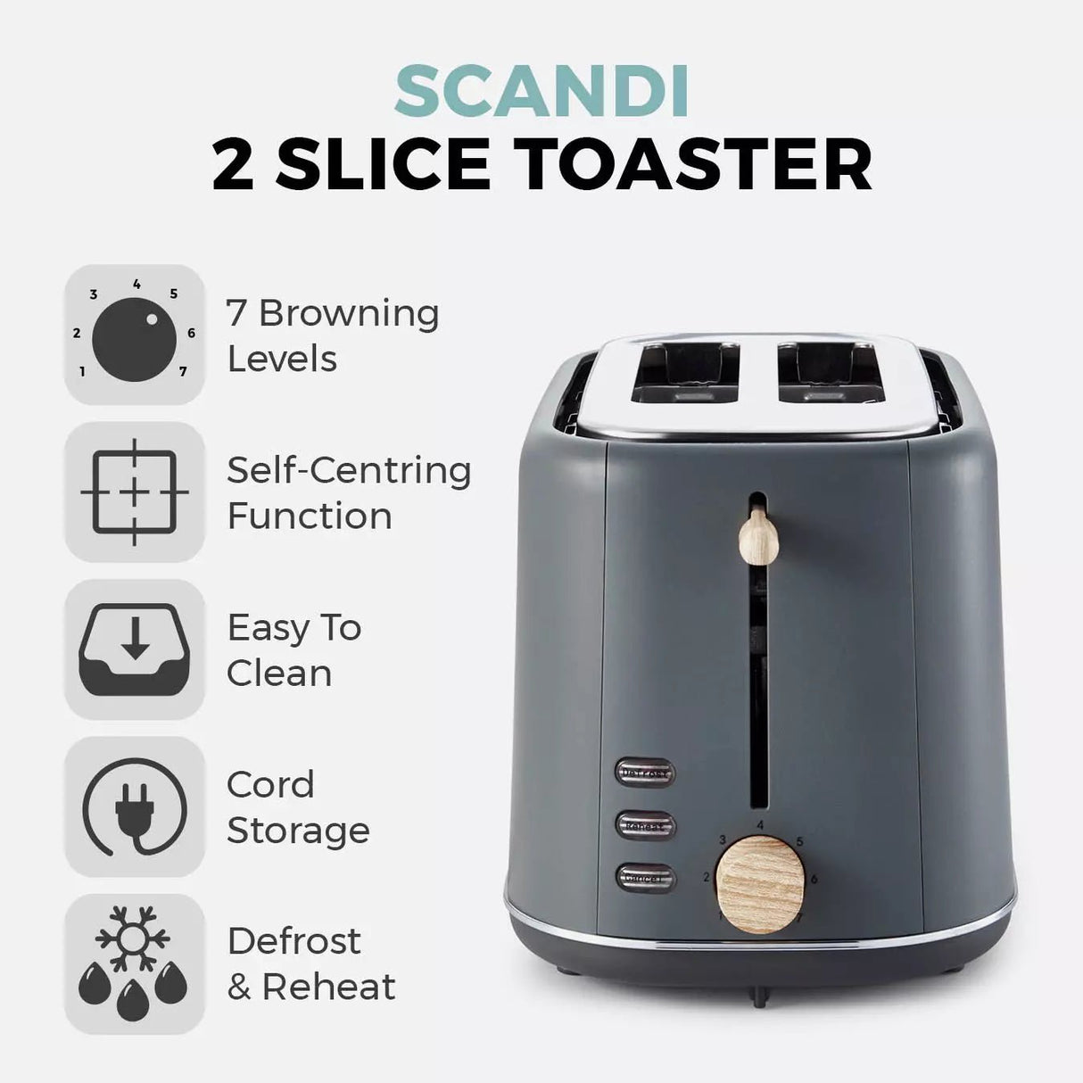Tower Scandi 2 Slice Grey Toaster - Old Railway Line Garden Centre