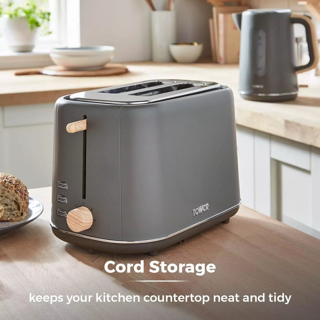 Tower Scandi 2 Slice Grey Toaster - Old Railway Line Garden Centre